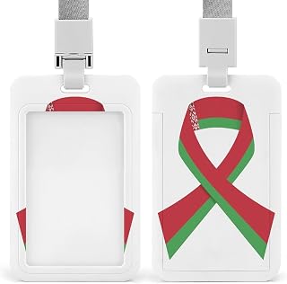 Belarus Flag Breast Cancer Awareness Veritcal Id Badge Card Holder with Detachable Neck Lanyard Strap Funny Card Protector