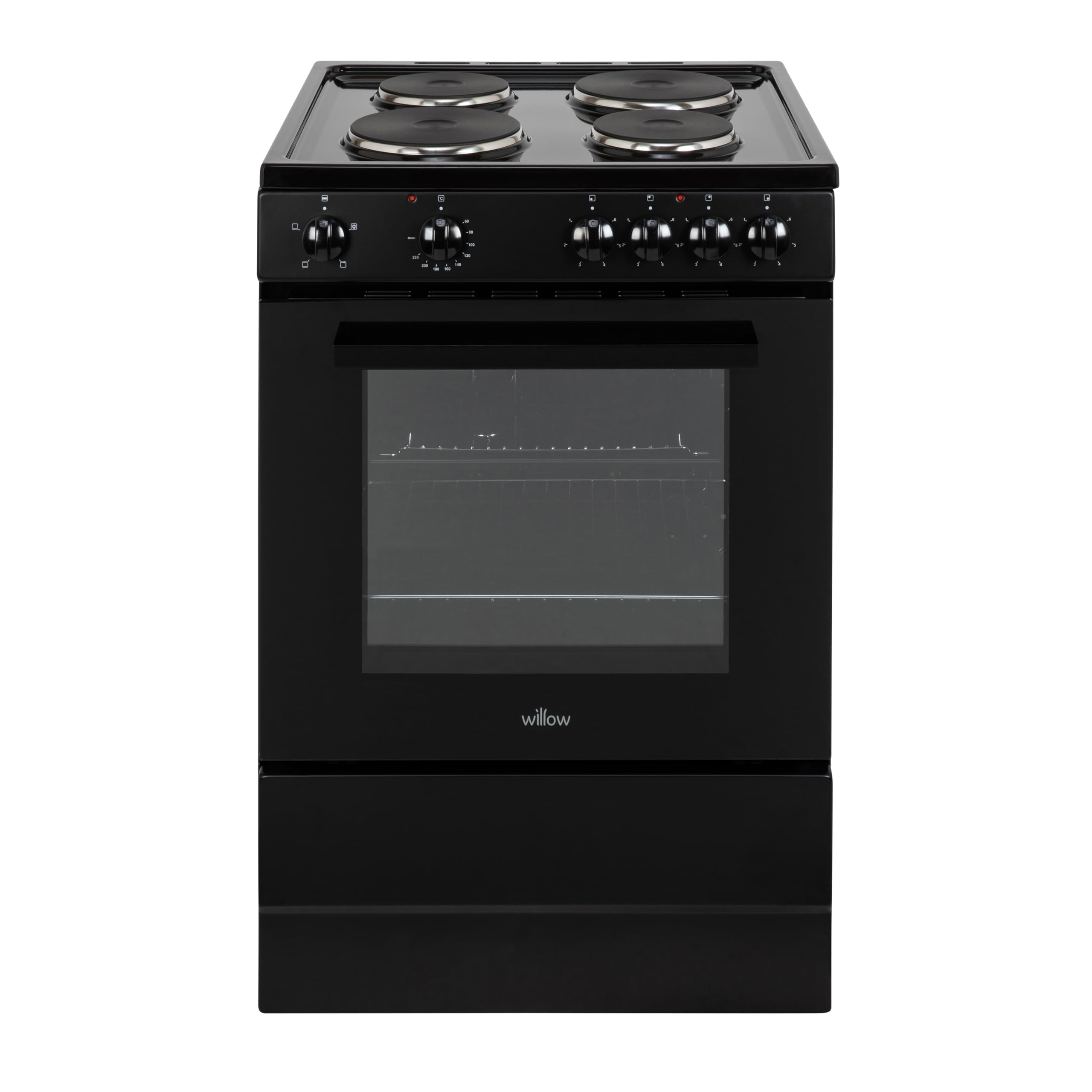 Willow WSE60BK 68L Freestanding Single Cavity Cooker, 60cm Electric Cooker - Black