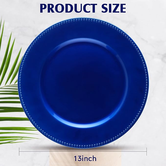 12 Platos Cargadores Metálicos con Cuentas Azul Océano 33 cm Plástico miniatura 3