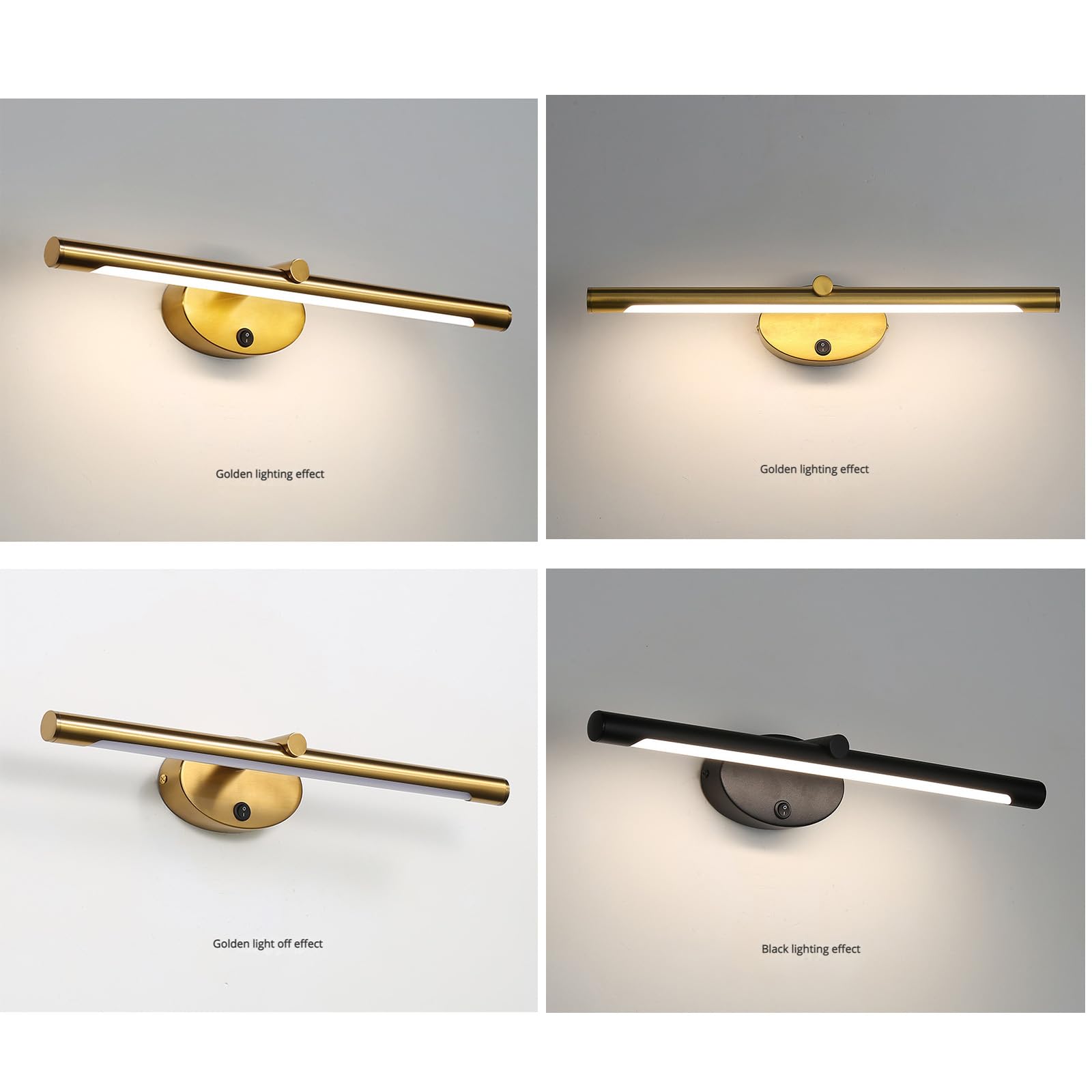 LED Spiegelleuchte Bad Wandleuchten mit Schalter Modern Metall Wandbeleuchtung Schminklicht Waschtisch Wandleuchte Spiegel Schminktisch Badezimmer Bildbeleuchtung (Goldenes Neutrales Licht,66cm)