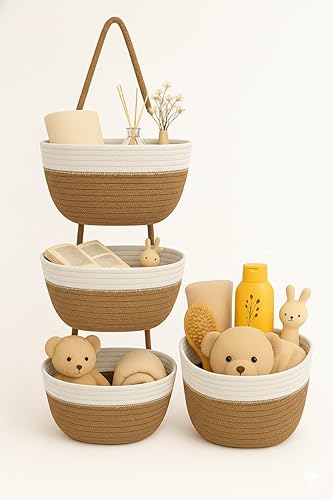 Japanese Handmade Cotton Rope Hanging Basket Organizer – 3 Tier