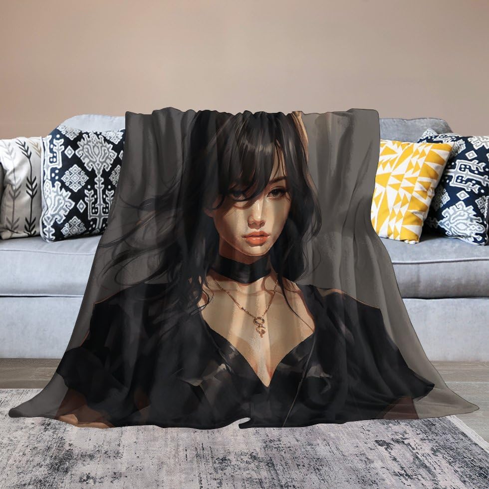 Couverture micro polaire douce personnage robe noire lit canape