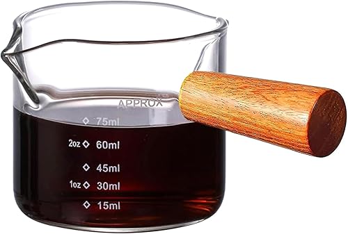 Tazas medidoras de espresso con asa, vaso de chupito de espresso de 2.5 onzas, accesorios de barista, tazas pequeñas de vidrio de borosilicato para