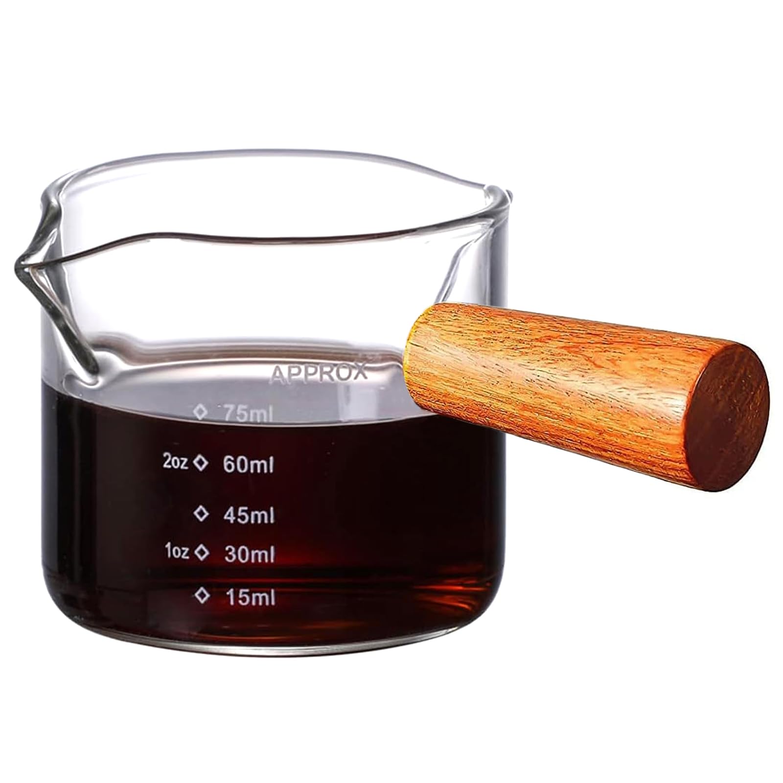 Espresso Measuring Cups with Handle 2.5oz Espresso Shot Glass Double Spouts Barista Accessories Small Borosilicate Glass Cups for Coffee Honey Milk