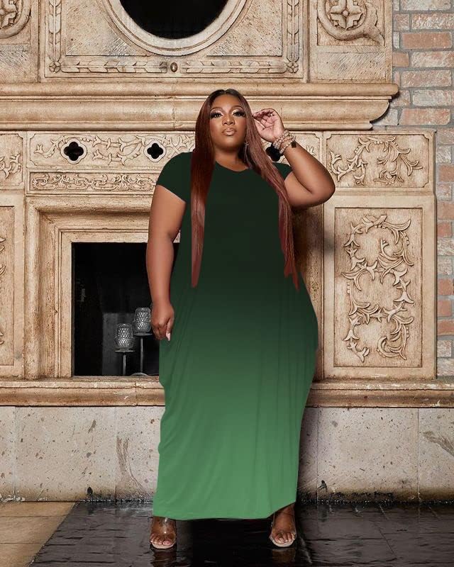 Women's Plus Size Casual Maxi Dresses Short Sleeve Loose Beach Dress Sundress with Pockets - Image 3