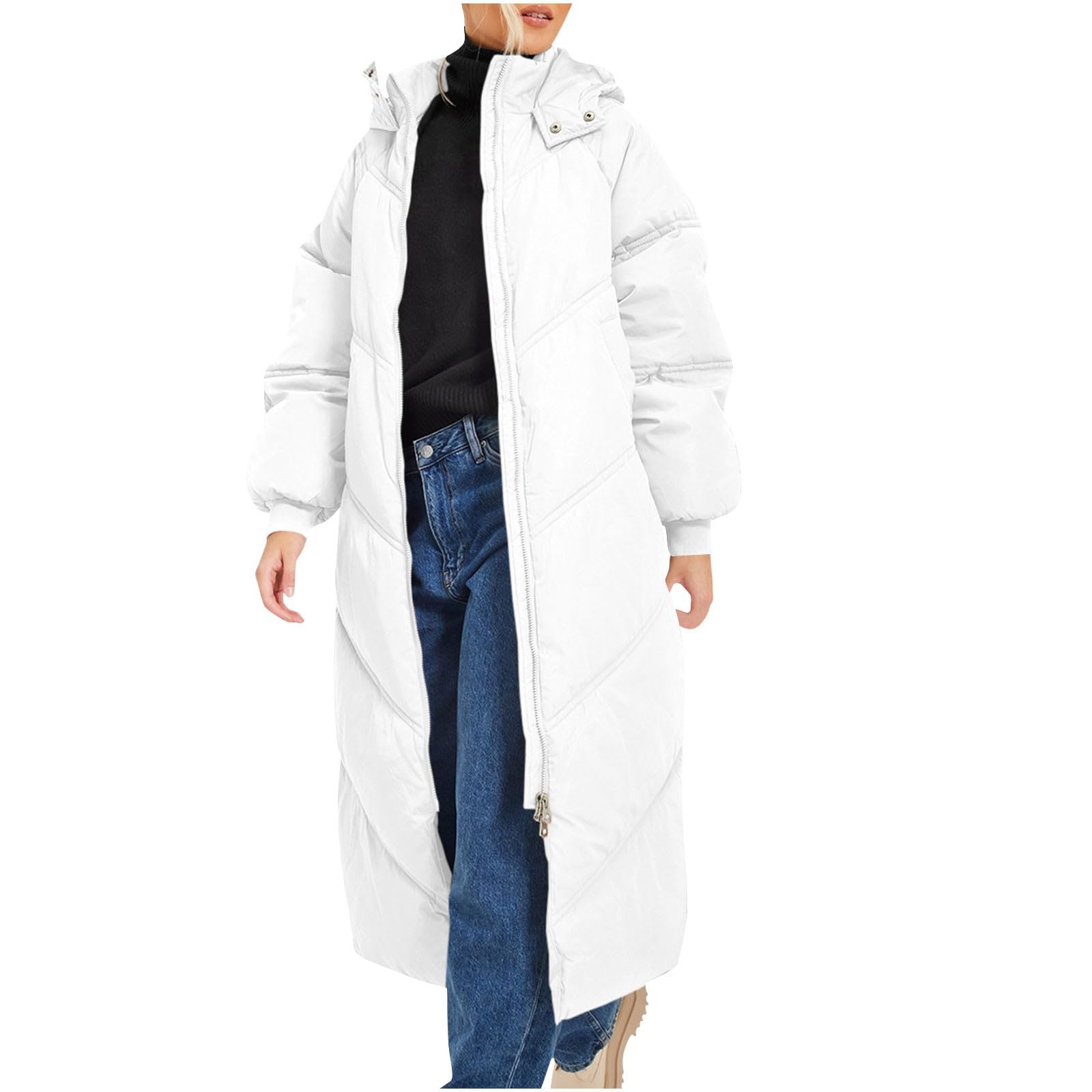Piumino Donna 100 Grammi Leggero Curvy Piumino Lungo con Cappuccio Ripiegabile Piumini Maniche Lunghe Resistente all'Acqua Ripiegabile Giacca Donna Trapuntato Invernali Cappotto Ultraleggero Pesante