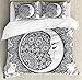 Ambesonne Zodiac Duvet Cover Set, Intricate Boho Mandala Form with Crescent Moon Foreground Alchemy, Decorative 3 Piece Bedding Set with 2 Pillow Shams, Queen Size, Navy White