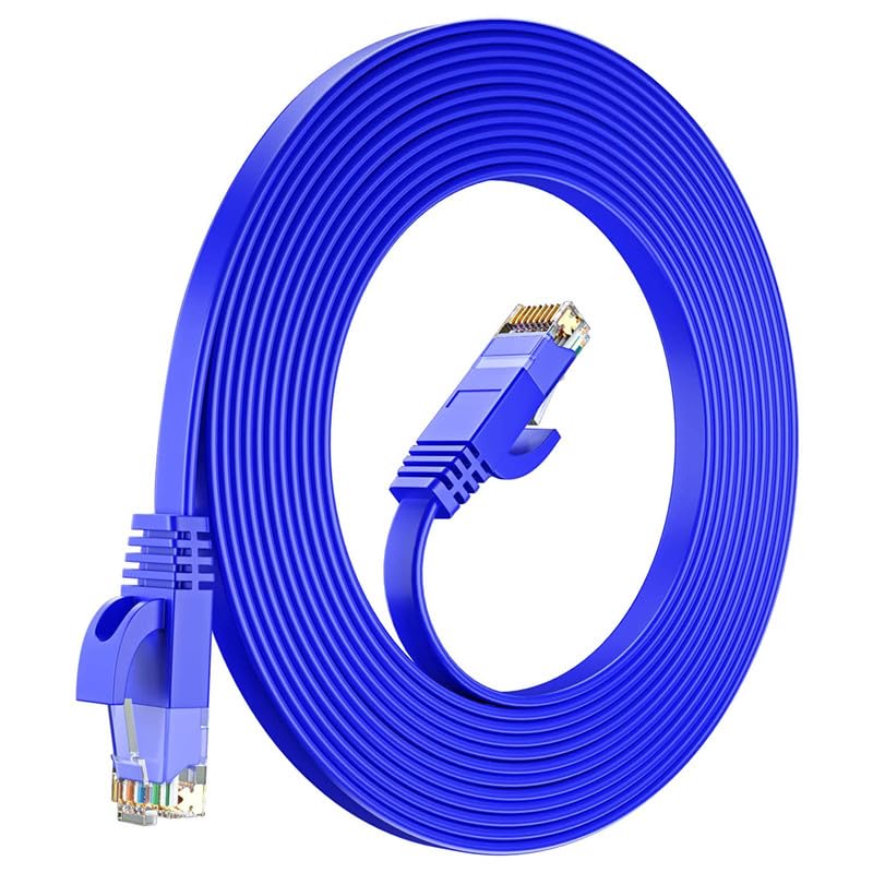 FEDUS Cat6 Ethernet Cable, Flat RJ45 LAN Cable wire High Speed 300MHZ / 1 Gigabit Speed UTP LAN Cable, Network Internet Cable, Patch Computer Cord Gigabit Category 6 Wires for Modem BLUE, 30Meter