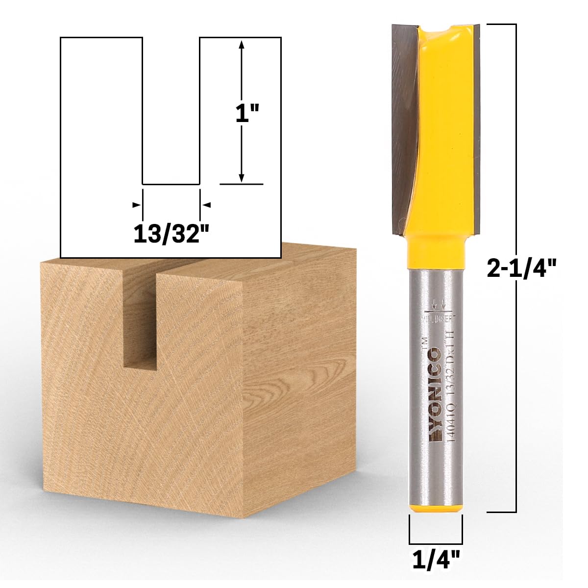 Yonico Straight Router Bits 13/32-Inch Diameter X 1-Inch Height 1/4-Inch Shank 14041q