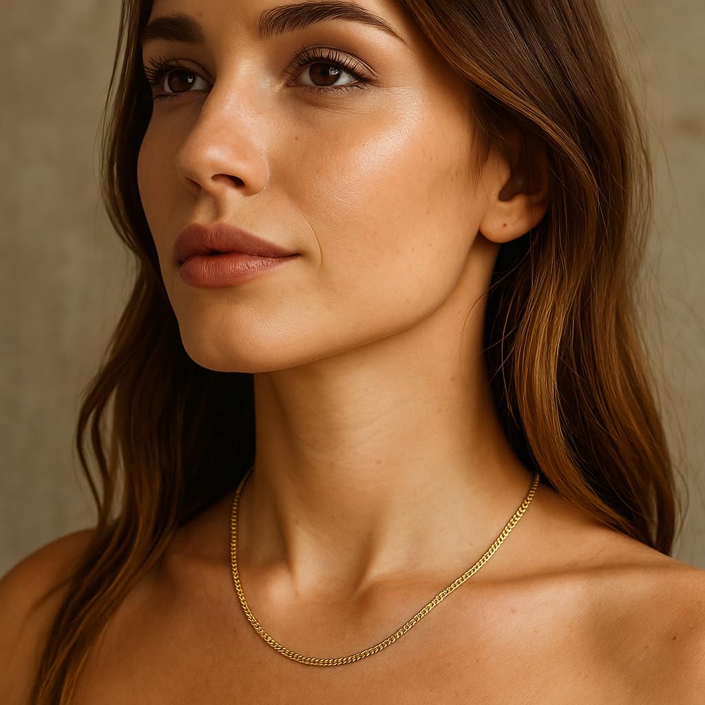 ZELYA gold kette 925/985 14K Silber Rombo Kette 3 mm vergoldete • Damen & Herren Halskette mit originellem Gliederdesign • Geschenkset mit Box & Beutel, personalisierbare Widmung