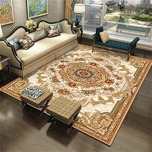 DJHWWD Orientteppich Wohnzimmerteppich Kaffeefarbe Retro-Druckdesign Wohnzimmer Schlafzimmer Garten im Freien sicher und…