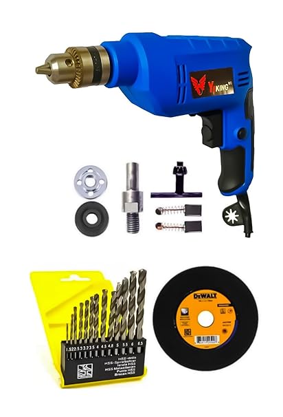 Mamodiaz Yiking YLR-10RF (500 Watt) Left Right Drill Machine and Iron Cutting & Complete Set With 13 pcs Drill bit set Impact Driver Pistol Grip Drill (10 mm Chuck Size)