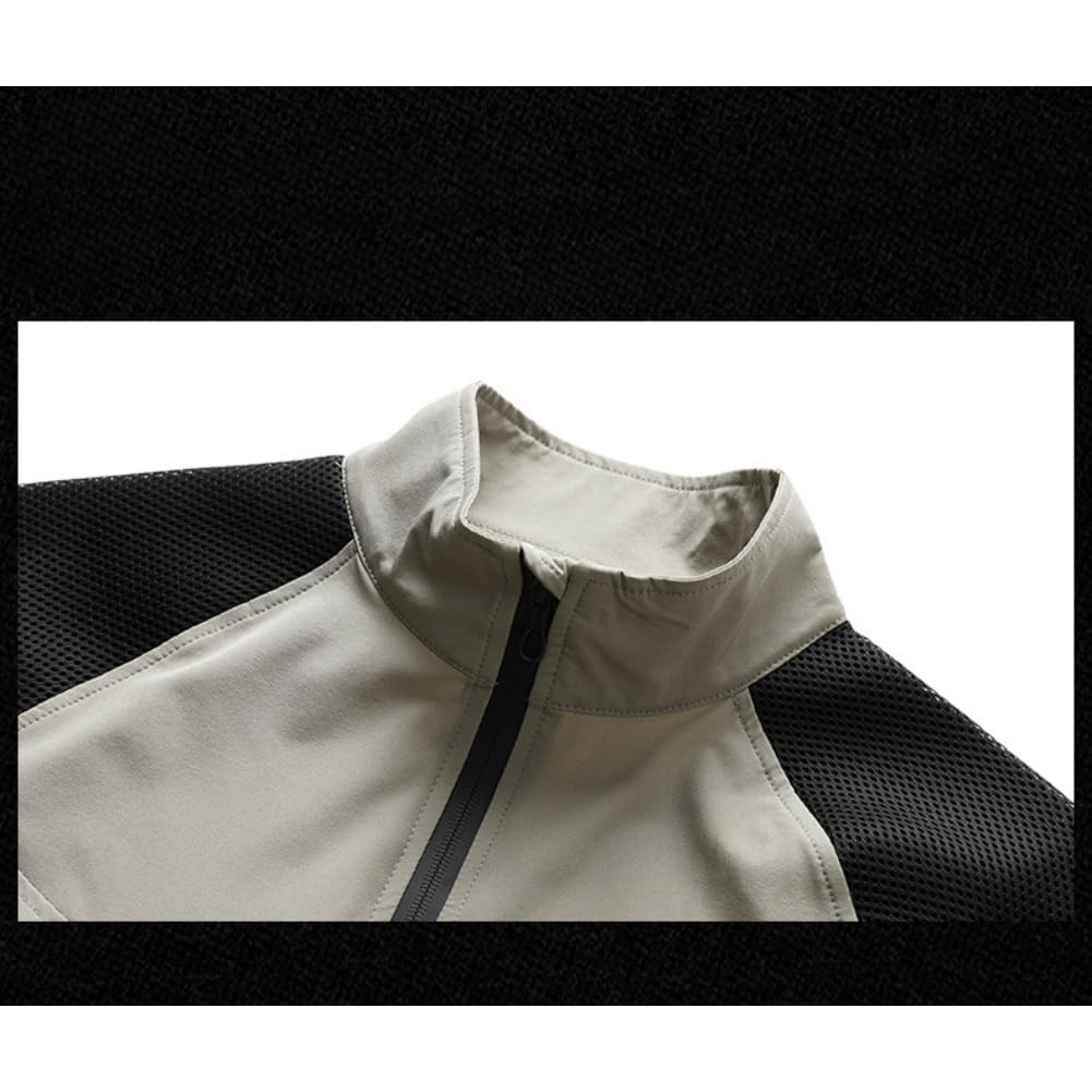 Men's Quarter-Zip Stand Collar Tactical Shirt, Breathable Long Sleeve Outdoor Hiking Top with Zipper Pockets