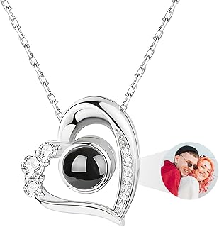 Personalisierte Kette mit Bild, Silber Personalisiert Projektions-Halskette mit Foto Anhänger Weihnachtsgeschenke für Familie Freunde Damen Mama Freundin