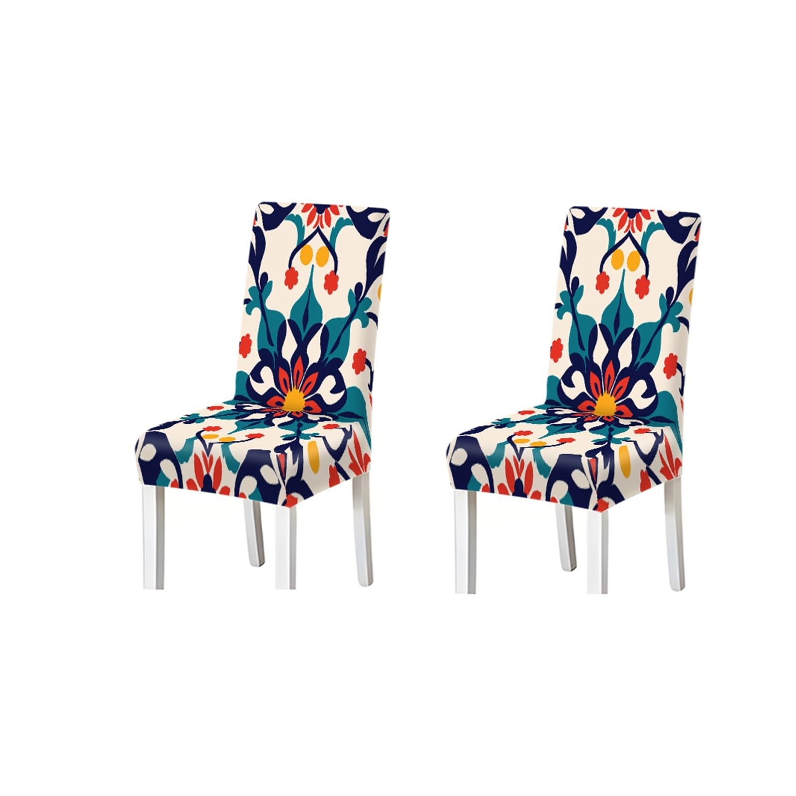FZJKGH Bohemian Floral Damask Pattern Print Dining Chair Covers Set Of 2/4/6, Stretch Slipcovers For Kitchen Dining Room Removable Stretch Slipcovers for Dining Chairs(2PCS Chair cover)