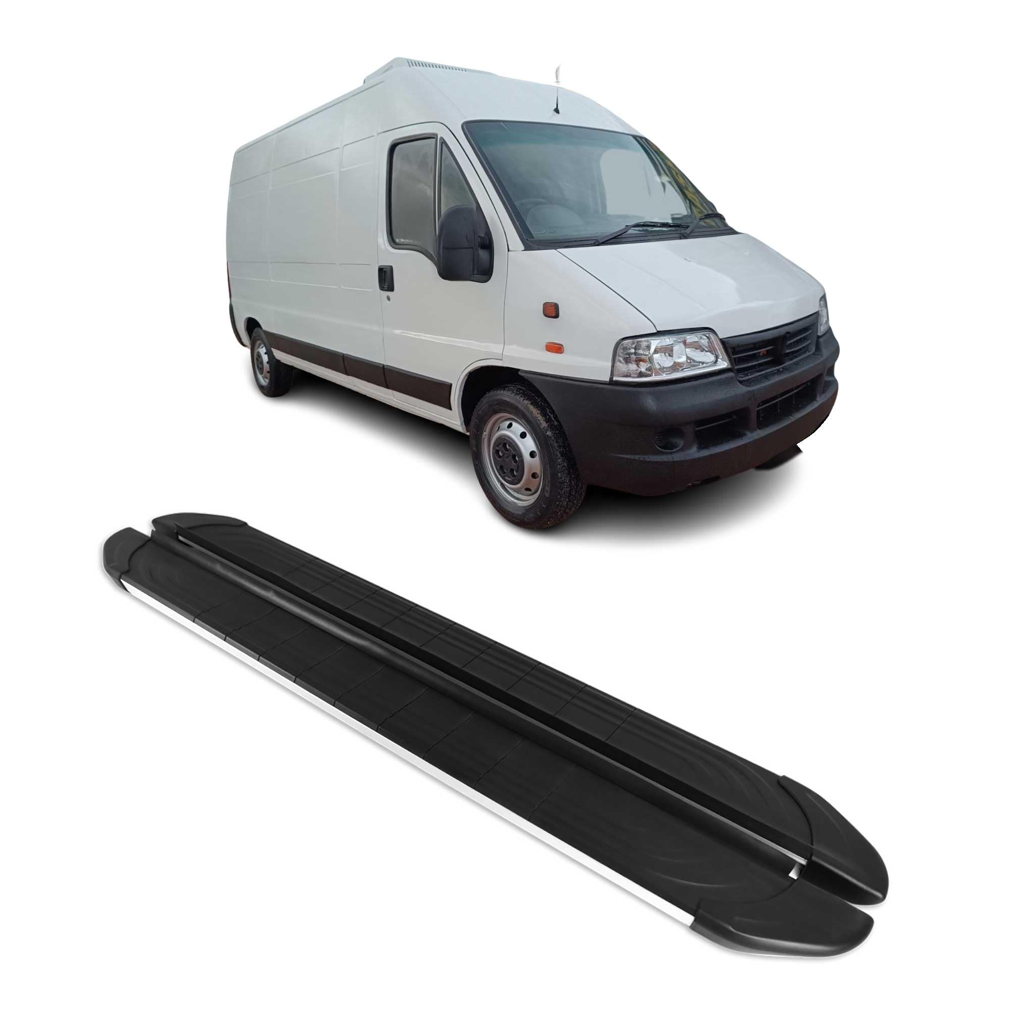 OMAC Trittbretter Seitenschweller kompatibel mit FIAT Ducato 2006-2026 L2 Aluminium Schwarz Grau