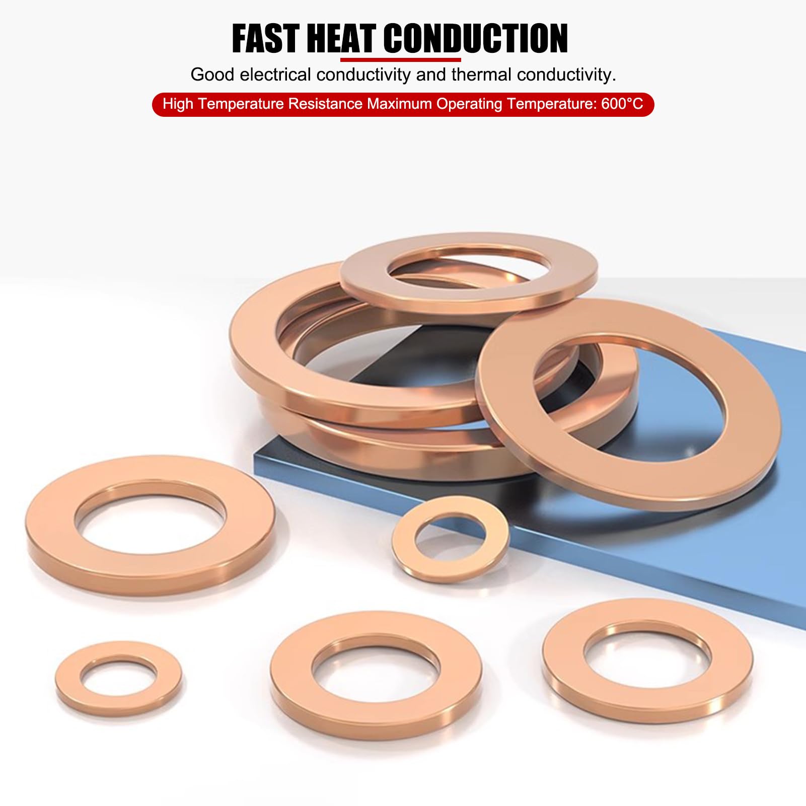 570 pièces Kit rondelles en cuivre, avec 30 tailles assorties et un boîtier rangement en plastique, rondelles métalliques à haute conductivité pour sceller les joints plomberie, automobiles