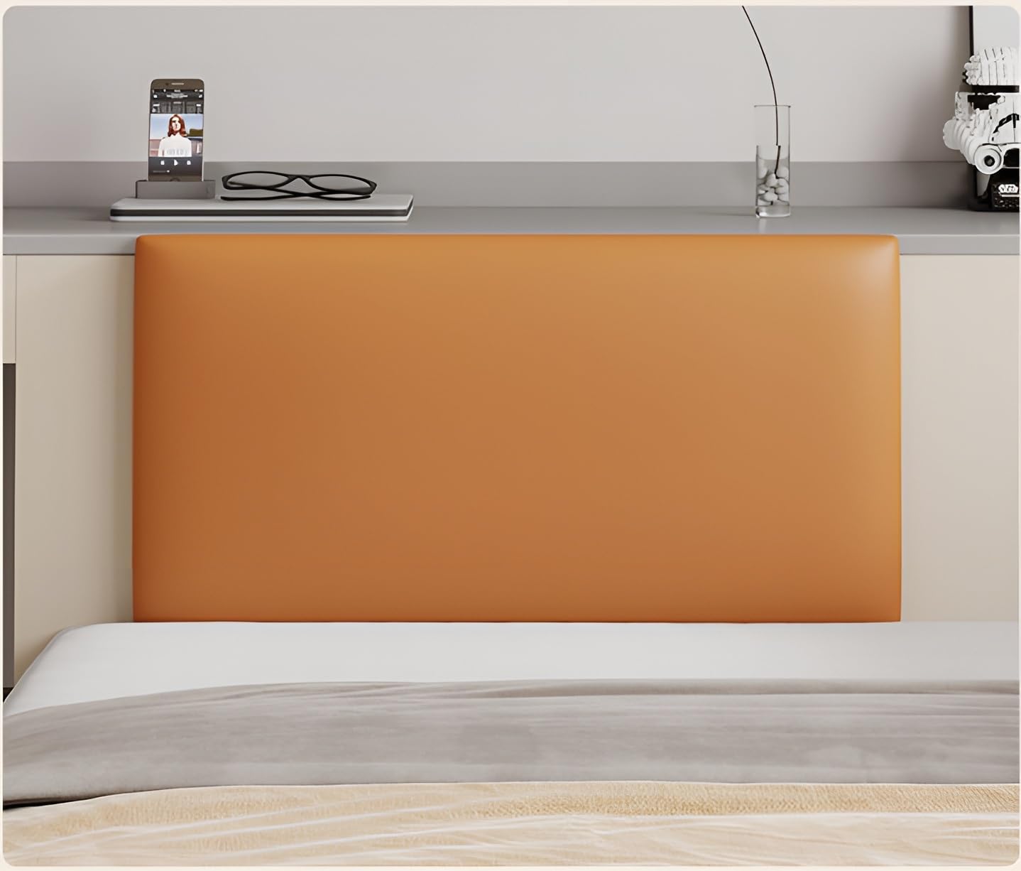 3D Thicken Upholstered Wall Panels PU Leather, Padded Wall Panels for Bedroom Easy Installation, Anti-collision, Peel and Stick Headboards for Bedroom, Children's Room, Hotel ( Color : Orange , Size :
