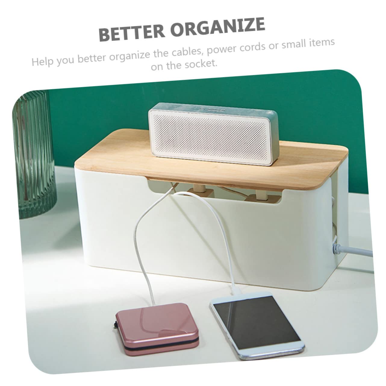 Tapa de Bambú Caja Organizadora de Cables Grande para Hogar