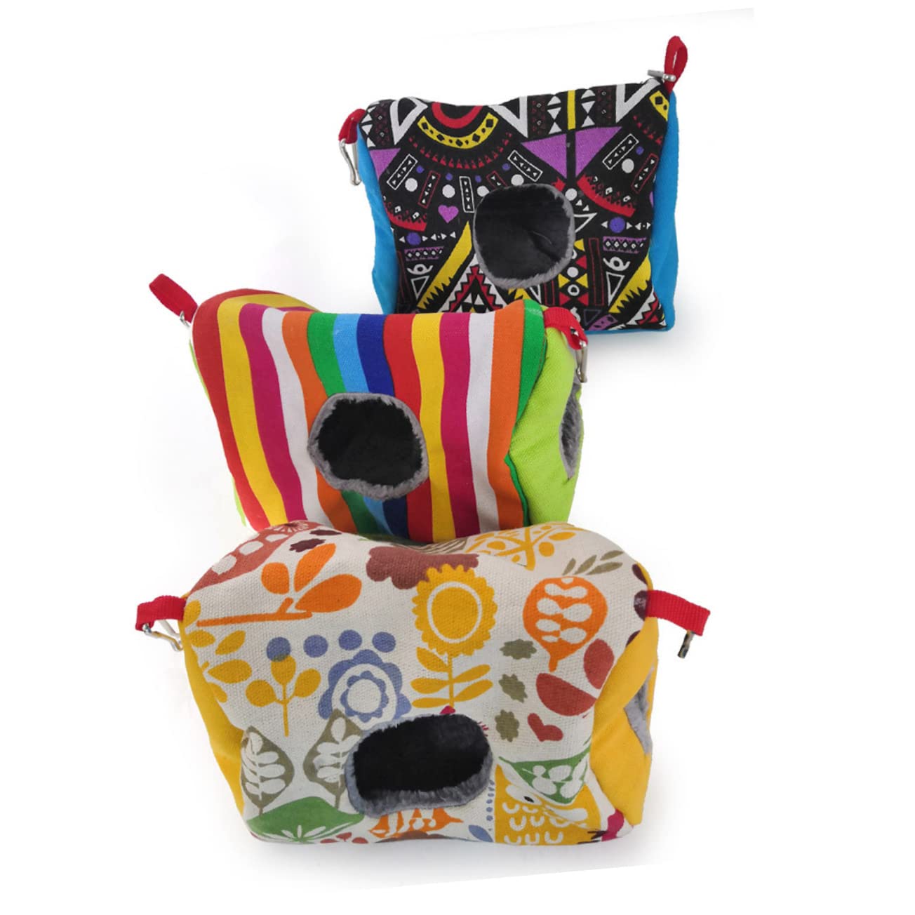 ifundom Double Hole Parrot Nest Creative Warm Sleeping Pad for Birds Chic Stripe Design Cozy Hammock for Parakeets and Pet Birds Play and Rest Space