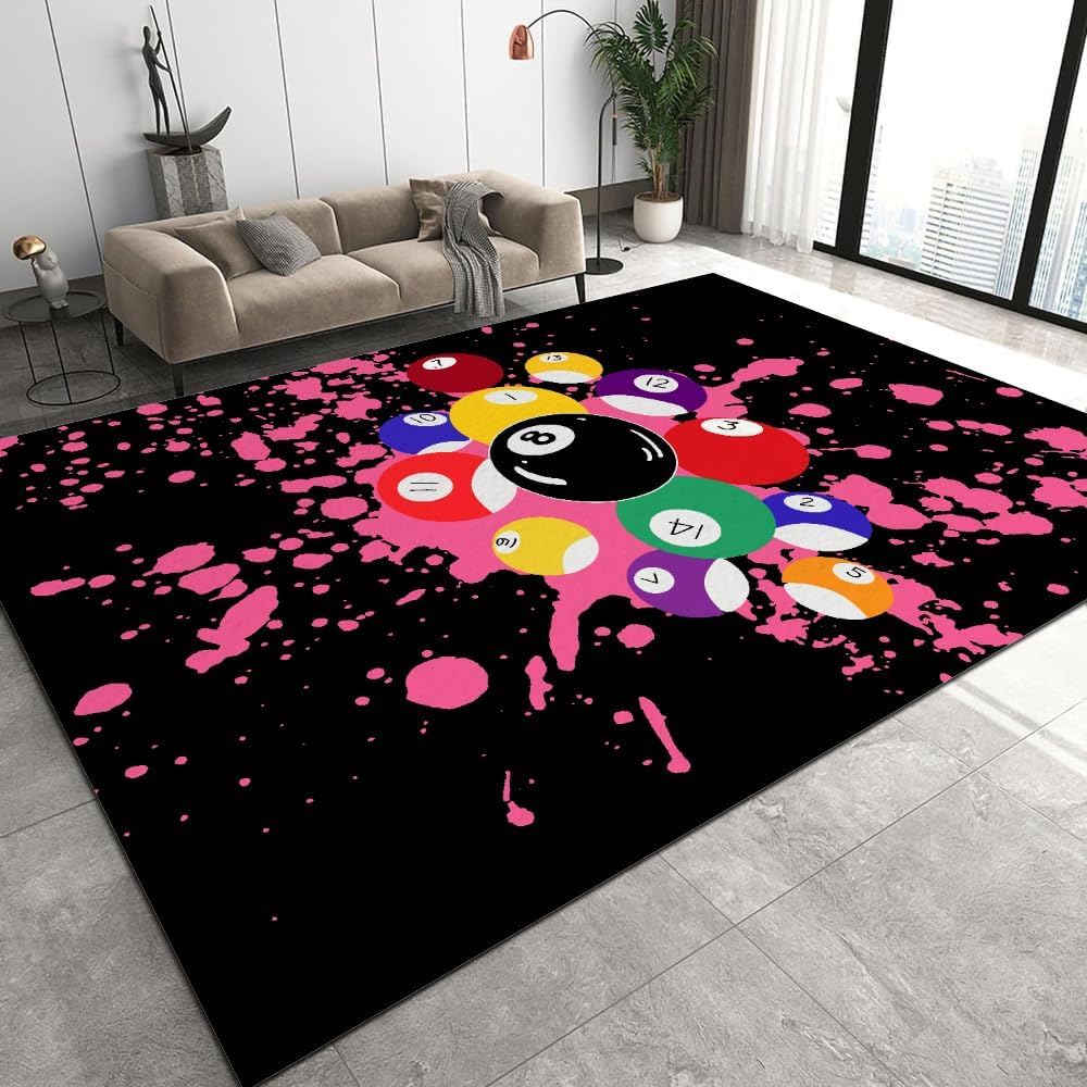 Tapis chambre enfants à motif billard 3D doux et facile à nettoyer