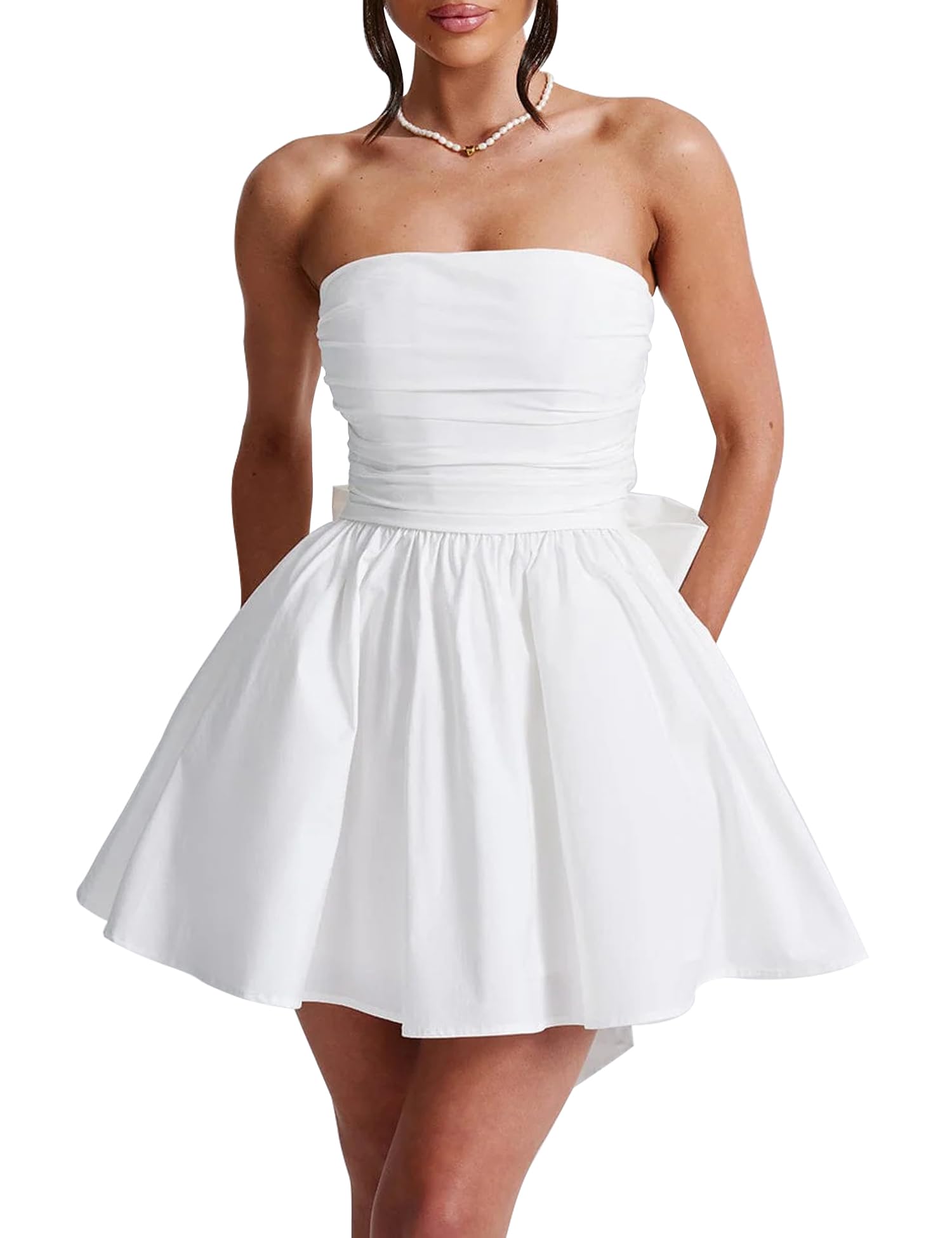 Photo 1 of LuFeng Women's Strapless Ruched Mini Dress White