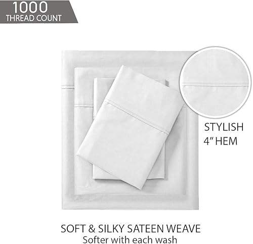 Miniatura 4 de Lujoso juego de sábanas de 1000 hilos, 100% algodón egipcio más suave calidad de hotel, 4 piezas, resistente a la decoloración de una sola capa,