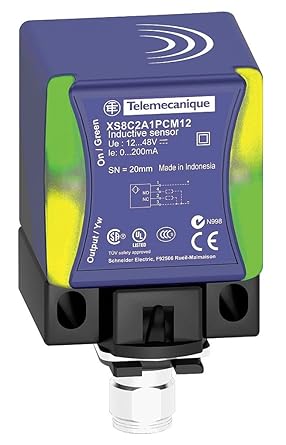 Telemecanique Sensors XS8C2A1PCM12 Universal Series Inductive Proximity Sensor, Multi-Function, Plastic 40 x 40 x 73 mm Rectangular Body, 3-Wire DC PNP Wiring, PNP Input, NO/NC Output, M12