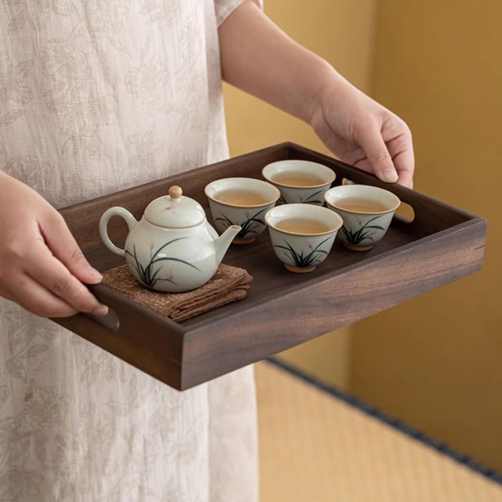 Bandejas Servir Comida Bandeja De Té Madera Maciza For El Hogar, Servicio Café Sencilla For Restaurante Mesa Cama