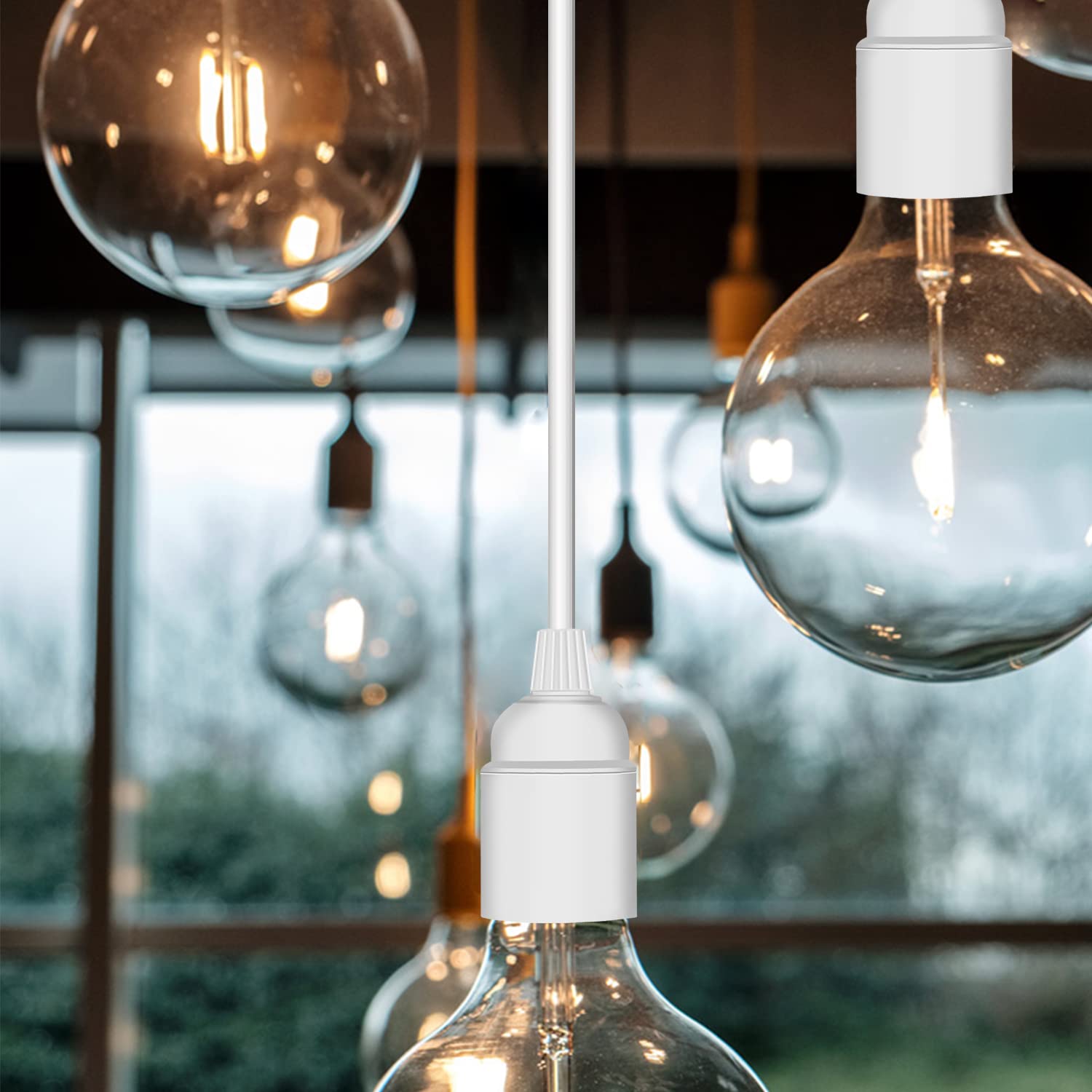 E27 Bulb Holder with Switch and Plug, 450cm Extension Suspended Pendant Light Fitting, White Plug in Pendant Lighting - Image 4