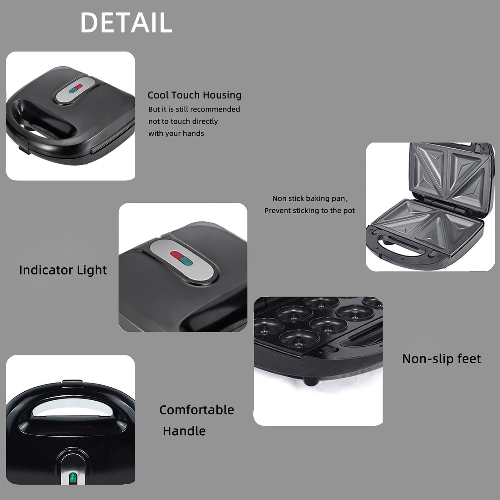 Nonstick Panini Press Opiekacz do Kanapek, Opiekacz do Kanapek śniadaniowych Grill Prasa do Kanapek Grill z 10 Wyjmowanymi Płytkami Lampka Kontrolna Grillowany Sernik do (Wtyczka
