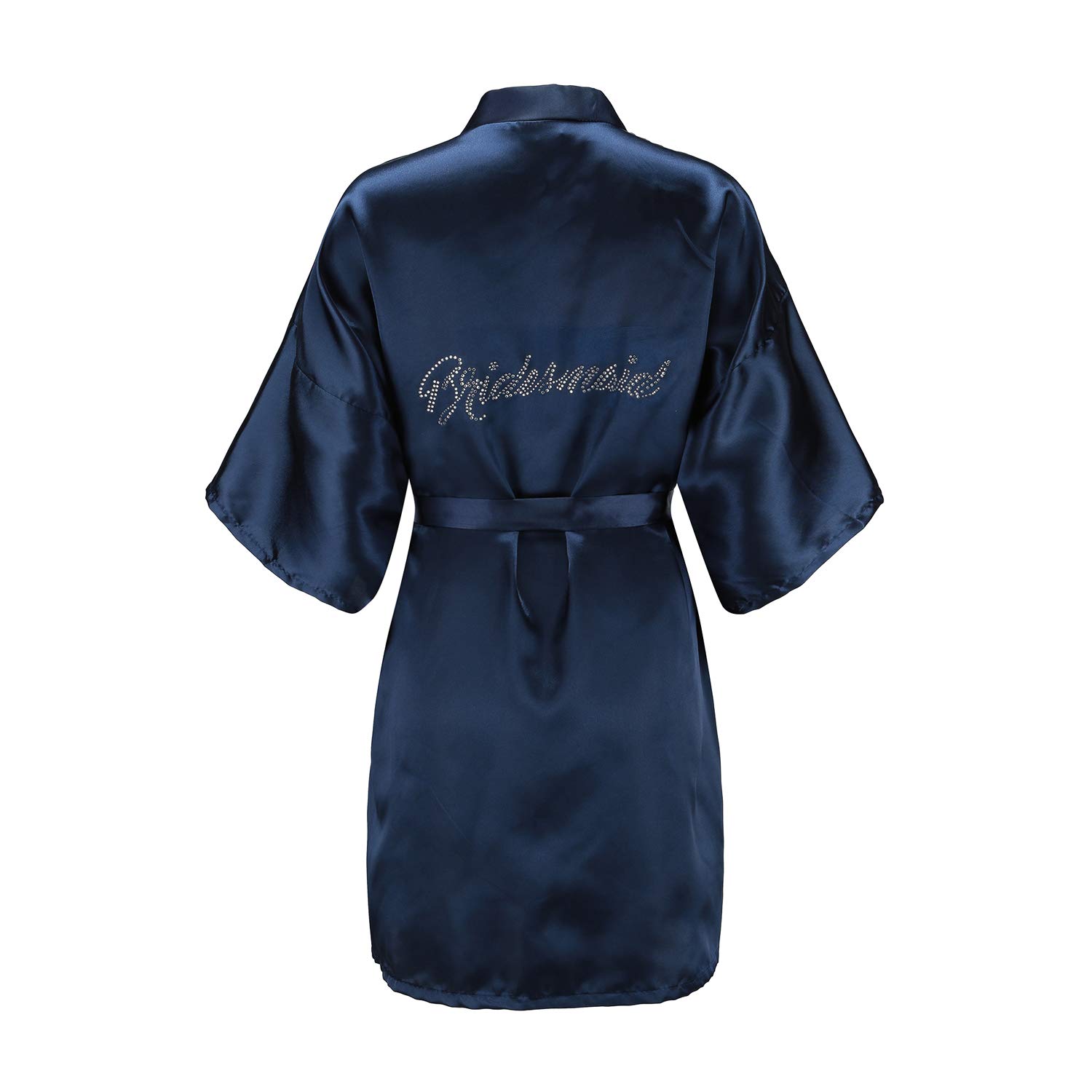 Women's One Size Silver Rhinestones Bride Bridesmaid Short Satin Robes for Wedding Party Getting Ready