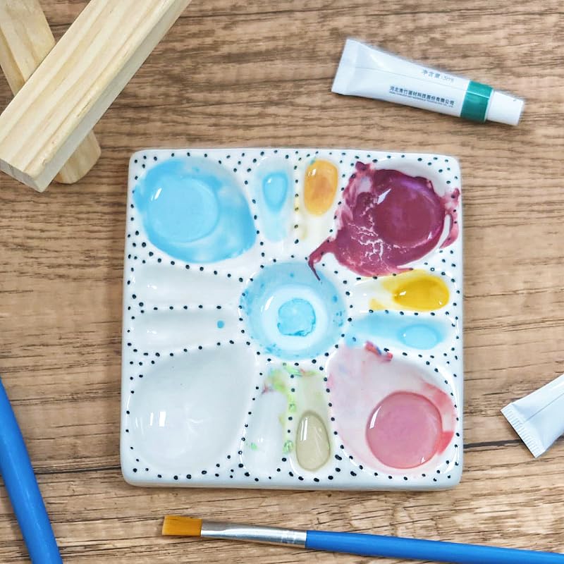 Image of Flower Ceramic Palette for Watercolor, Polka Dots & Bevel Groove Design | Porcelain Mixing Tray, Compact Nail Art Diamond Storage & Jewelry Plate, Makeup Eyeshadow Testing Palette, Painting Gift