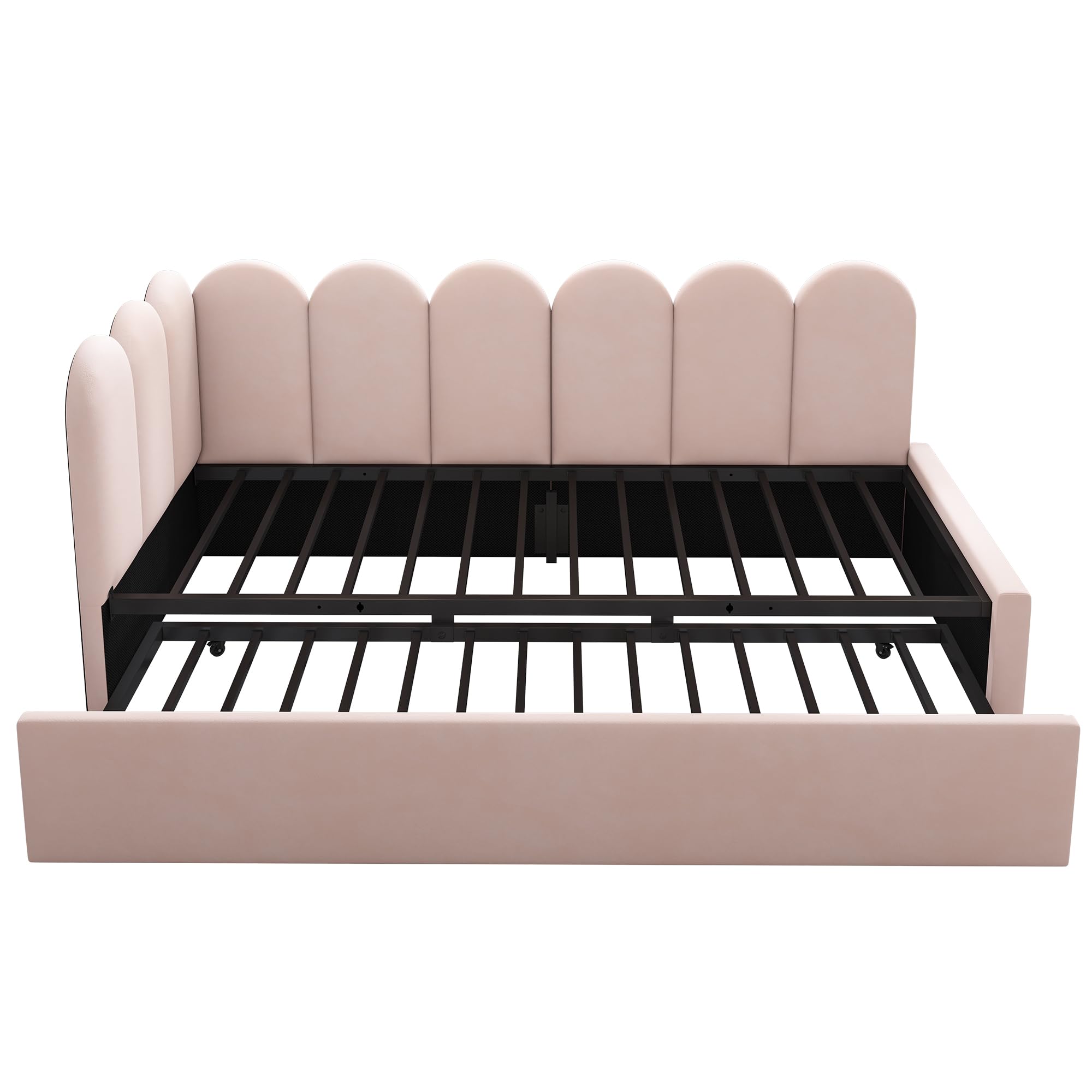 Letto imbottito, 90 x 200 cm, divano letto con letto estraibile, 90 x 190 cm, letto per bambini con rete a doghe, velluto, rosa, senza materasso