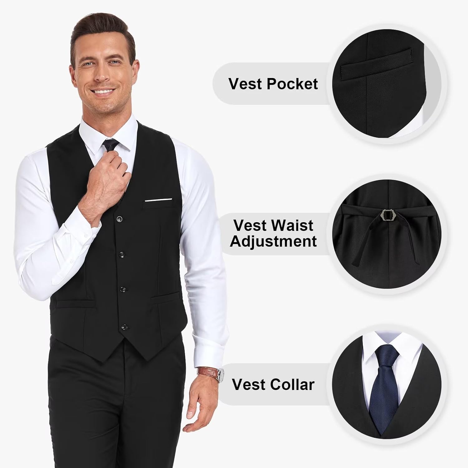 Mens Suits 2 Pieces Vest Pant Set for Men Slim Fit Tuxedo V-Neck Solid Casual Suit Waistcoat Pants Sets Wedding Prom - Image 3