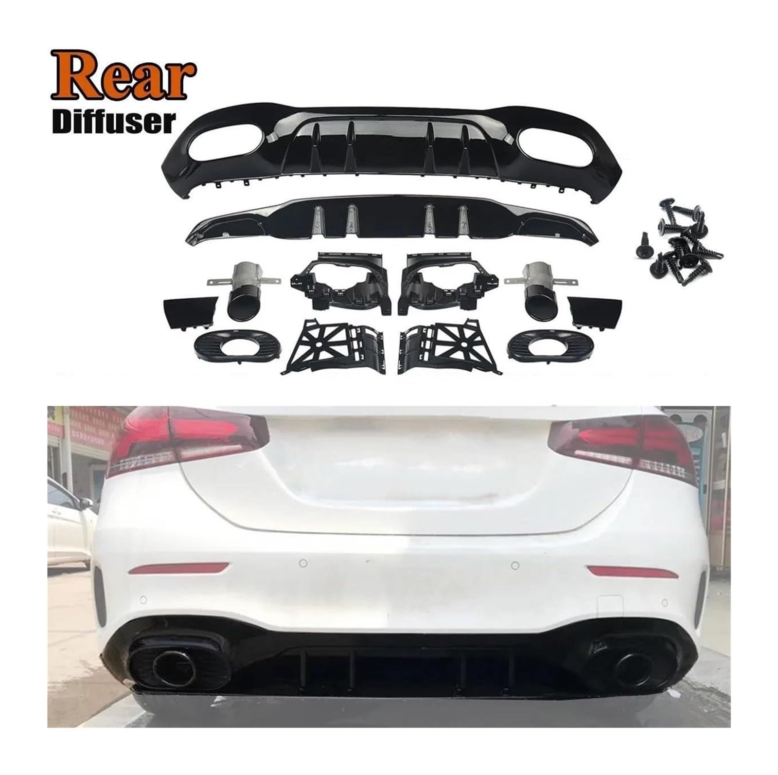 Pour Classe A W177 Pour AMG A35 Look 2018+ Diffuseur Arrière Tuyau D'échappement Becquet Coffre Noir Extrémités