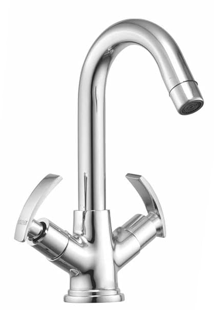 DRIZZLE Brass Soft Centre Hole Basin Mixer/Pillar Cock Tap/Water Mixer Tap (Silver, Chrome Finish, 24 x 20 x 11 cm)