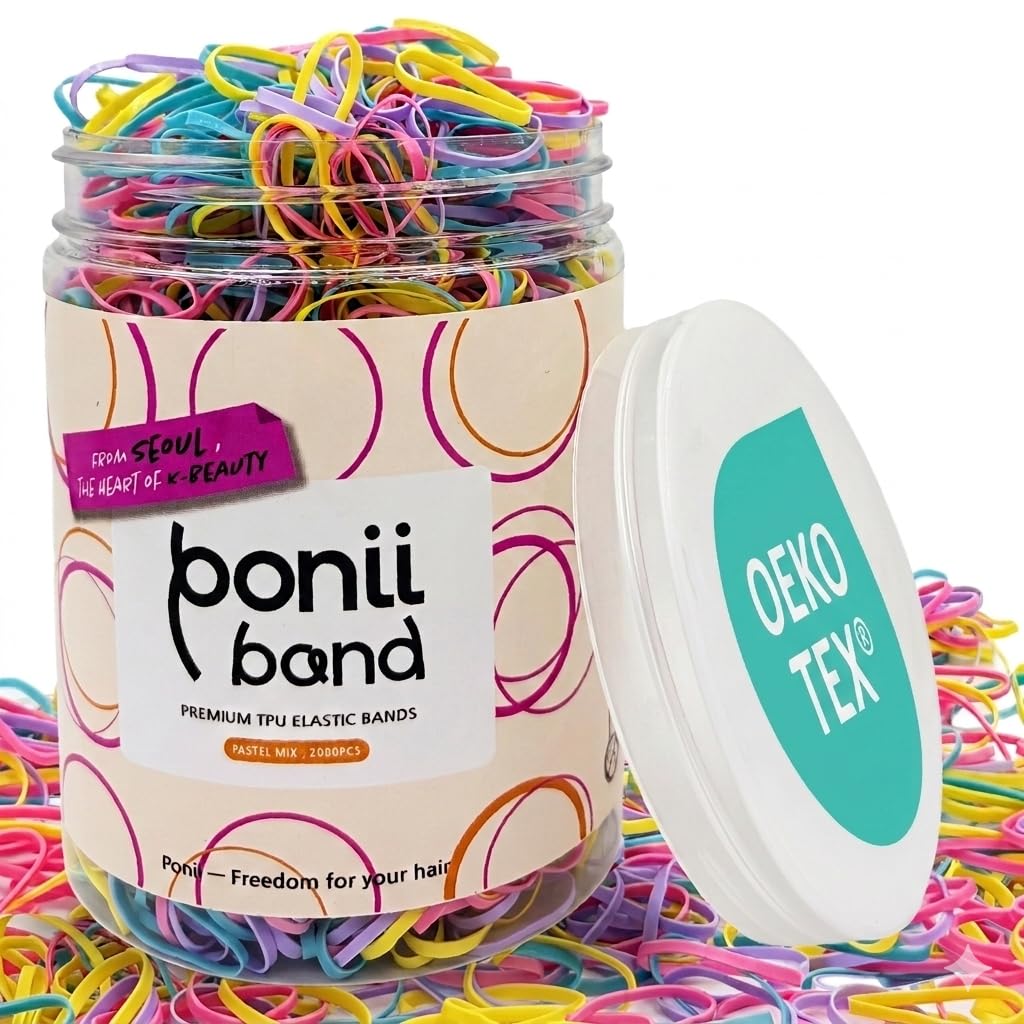 Photo 1 of [Made in Korea] PONIIBAND Non-Toxic & Safe 2000pcs 0.8-Inch Pastel Mix Elastic Hair Bands - Ouchless Mini Small Rubber Bands for Kids Girls Hair Ties, Oeko-Tex Certified, Snag Free, TPU Ponytail Holders