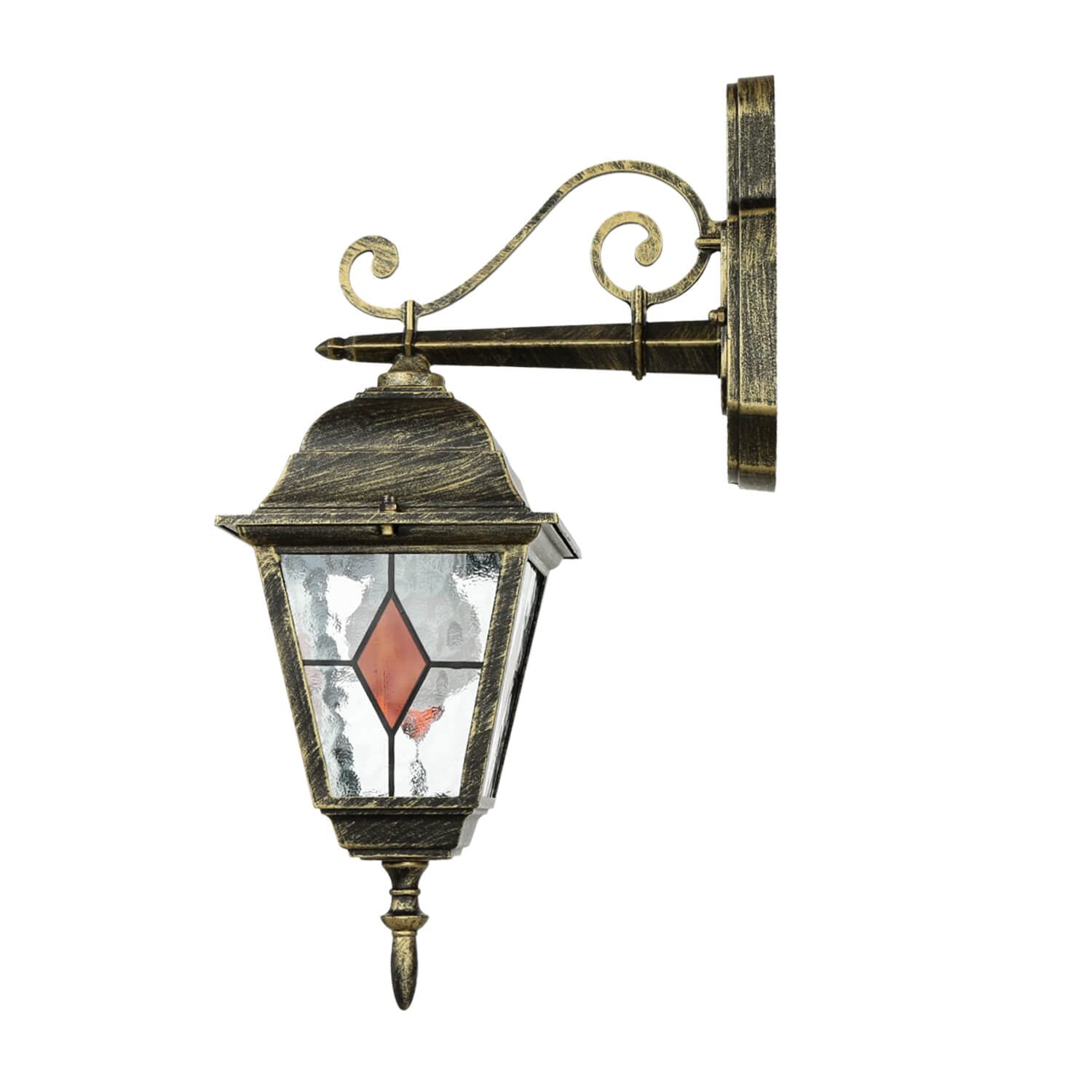 Licht-Erlebnisse Lámpara de pared exterior clásica de aluminio dorado Aplique Farol de cristal antiguo Estilo Tiffany E27 Iluminación exterior Jardín Balcón
