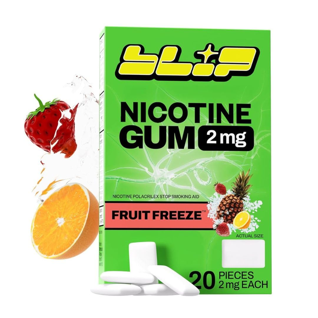 Blip Nicotine Gum 2mg, Fruit Freeze Flavor, 20 Count, Quit Smoking Aid
