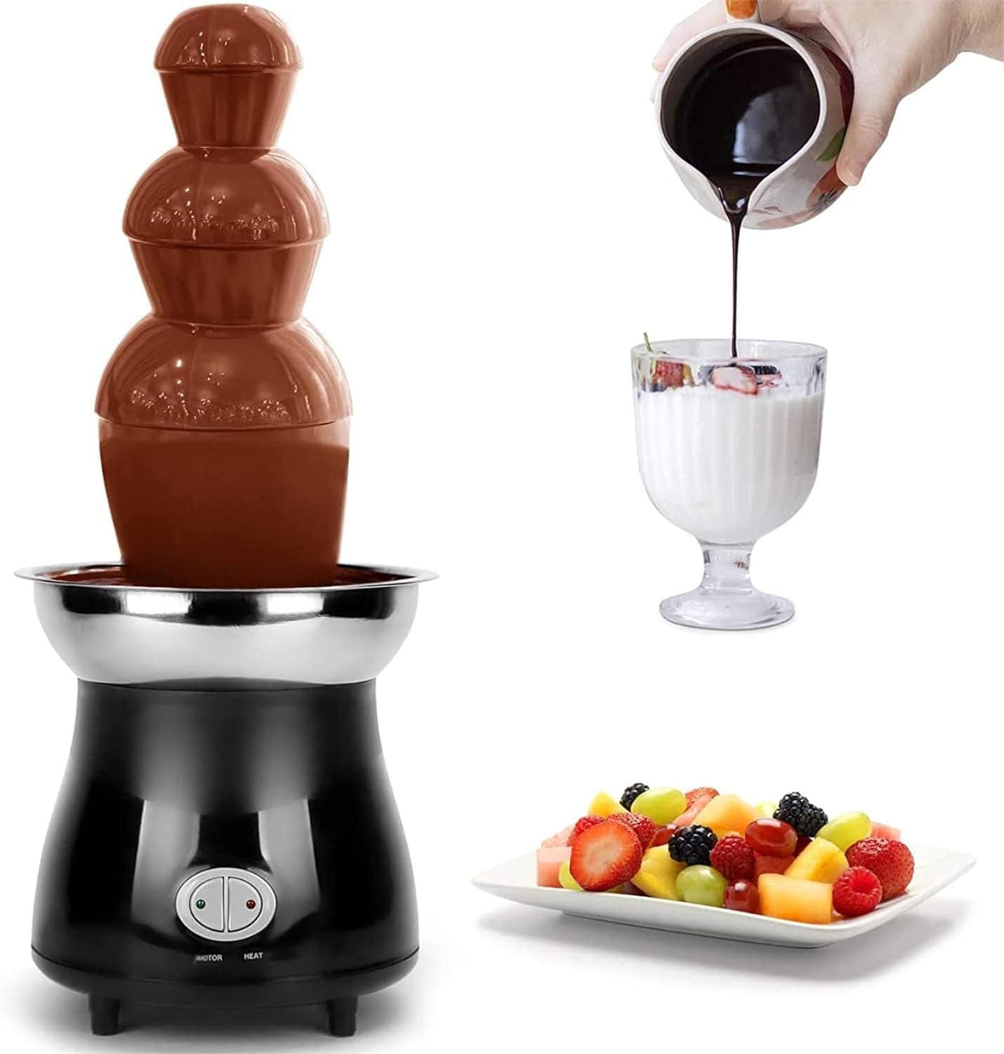 ASerZenith Chocolate Fondue Fountain, Chocolate Fondue Fountain, 3-Tier Electric Chocolate Melting Machine, Stainless Steel Party Chocolate Fountain For Cheese/Bbq Sauce/Ranch/Liqueurs