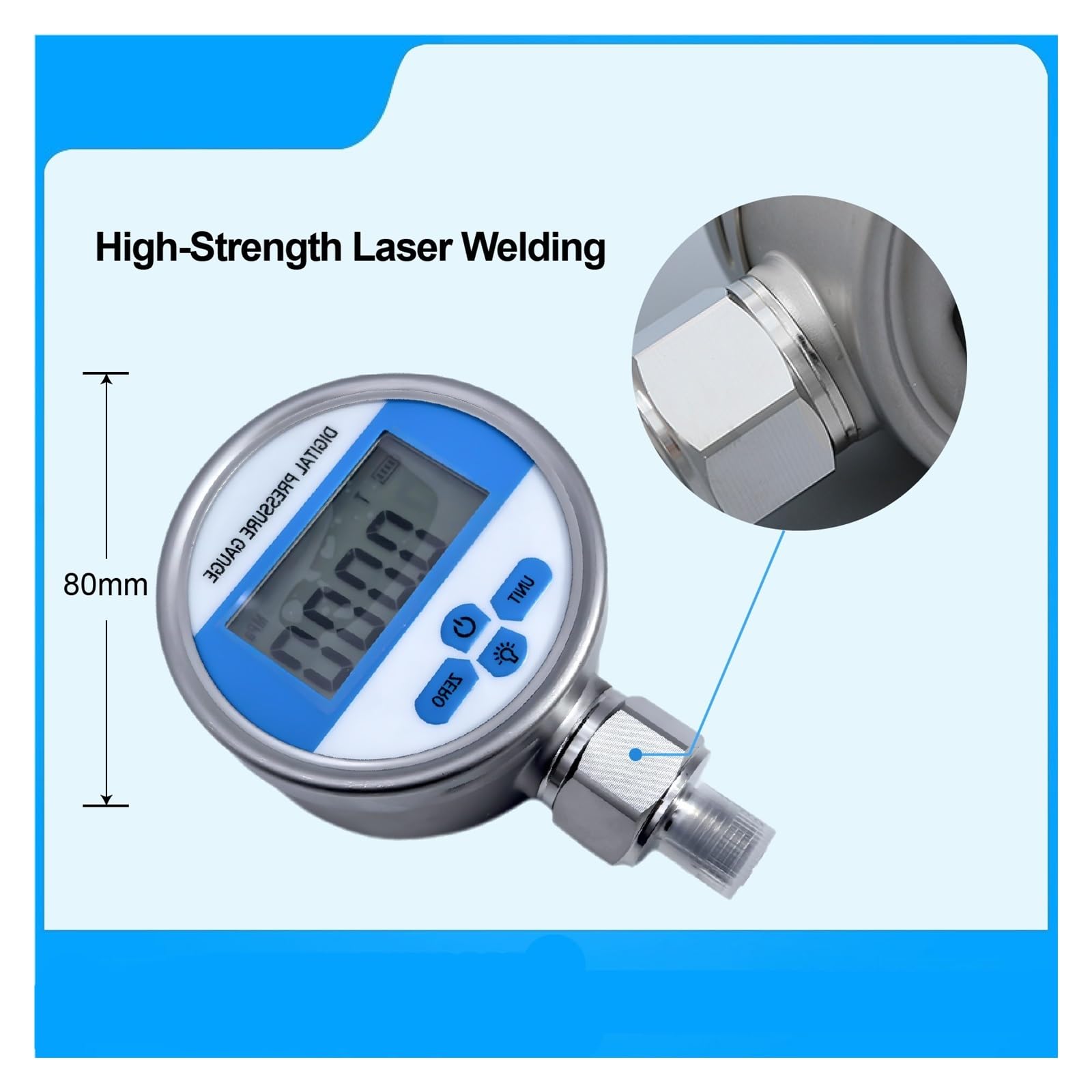 Manómetro Digital de presión YB80A, manómetro vacío precisión, Pantalla Alta, Sensor Acero Inoxidable Alimentado por batería(NPT1-4,0-1.6MPA)