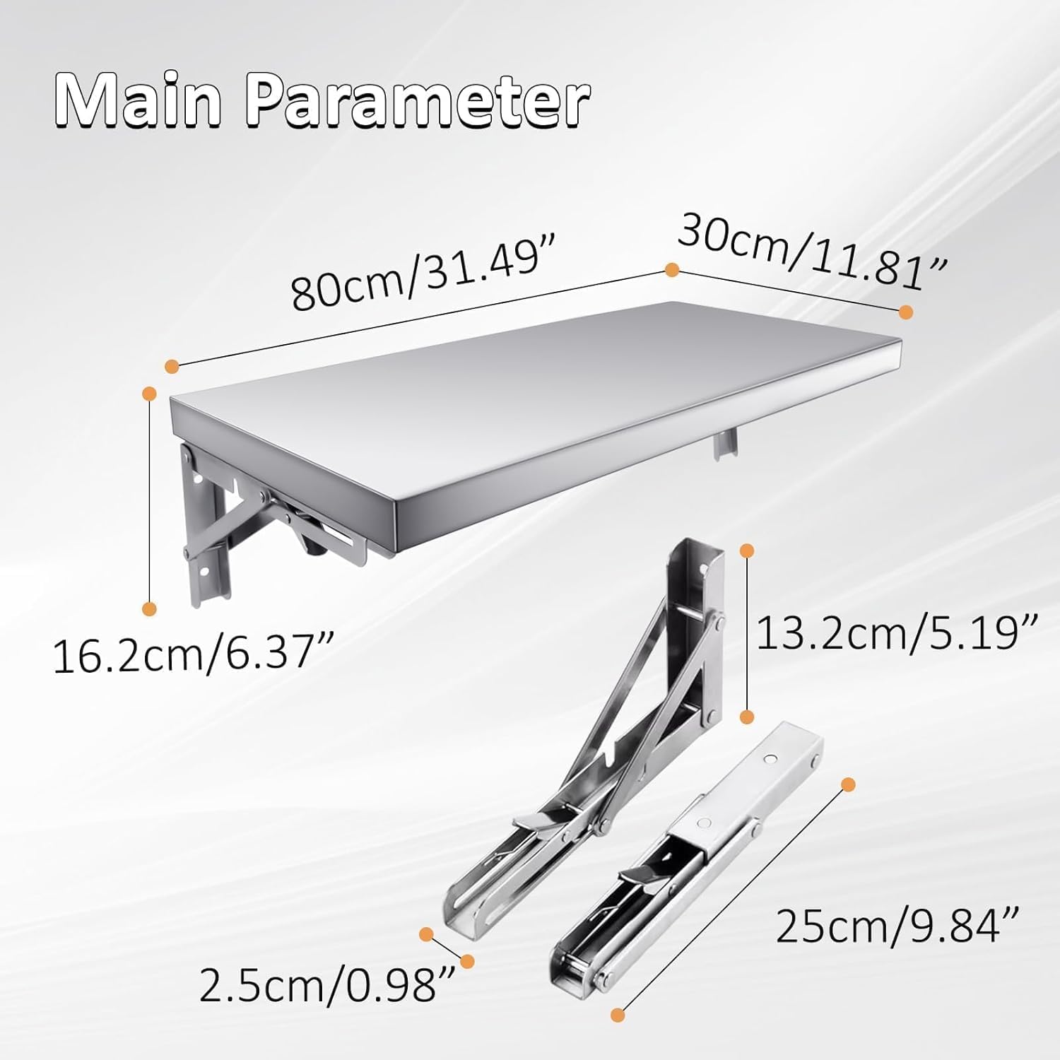 TAIMIKO Étagère murale en acier inoxydable - Étagère murale pliable - Étagère de cuisine commerciale - Camion alimentaire, restaurant, garage, buanderie, buanderie, linge (80 cm, 2 pièces)
