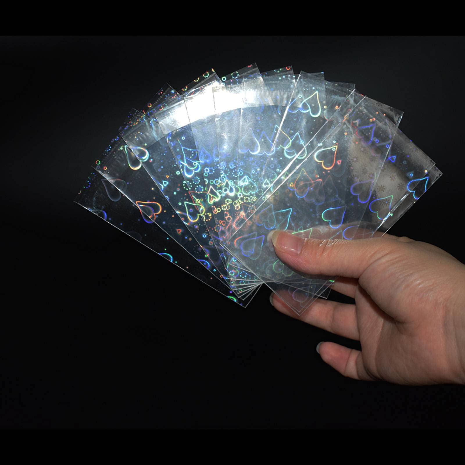 NC 200 Pieces Love Laser Flashing Card Sleeves Trading Magic Card Protector Holographic Photo Card Sleeves Star Moon Penny Sleeves Colorful Card Protective Sleeve for Korea Idol Photo Trading Card