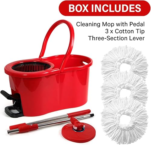 Miniatura 6 de Trapeador giratorio de pedal y sistema de limpieza de piso de cubo 7LT con 3 repuestos de repuesto de mopa de microfibra extra, trapeador giratorio