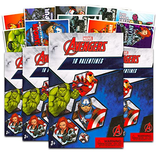 Avengers Bulk Valentine's Card Gift Set ~ 64 Marvel Avengers Superhero Valentine's Day Cards for Kids Featuring Iron Man, Captain America, Black Panther, Black Widow, and More