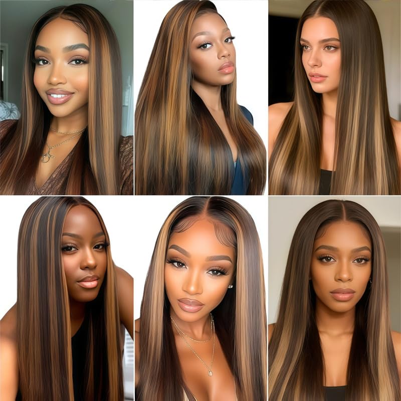 Highlight Brown Human Hair Bundles Straight 18 20 22 Inch Brazilian Virgin Brown Highlight Bundles Human Hair Extension Color P4/30