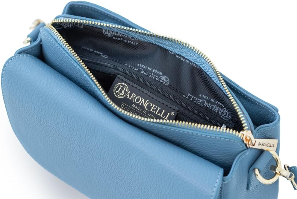 Baroncelli Leather Crossbody Bag, 3 Compartments, Long Strap