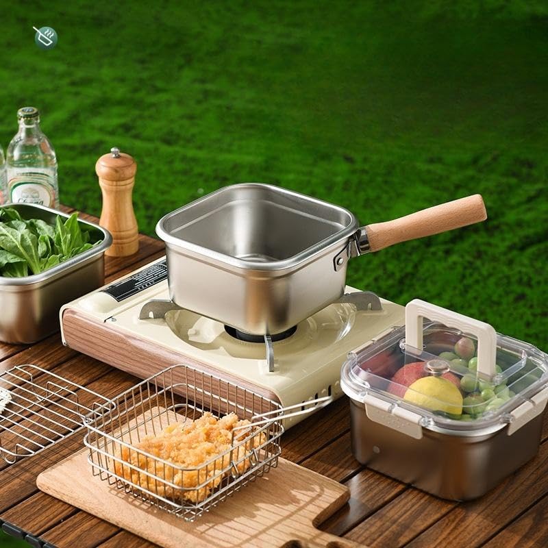 Image of 304 Stainless Steel Square Oil Filter Frying Pot with Lid | Multi-Functional Deep Fryer & Steamer | Kitchen Stock Pot for Electric /Induction Cooking | Portable Crisper pan