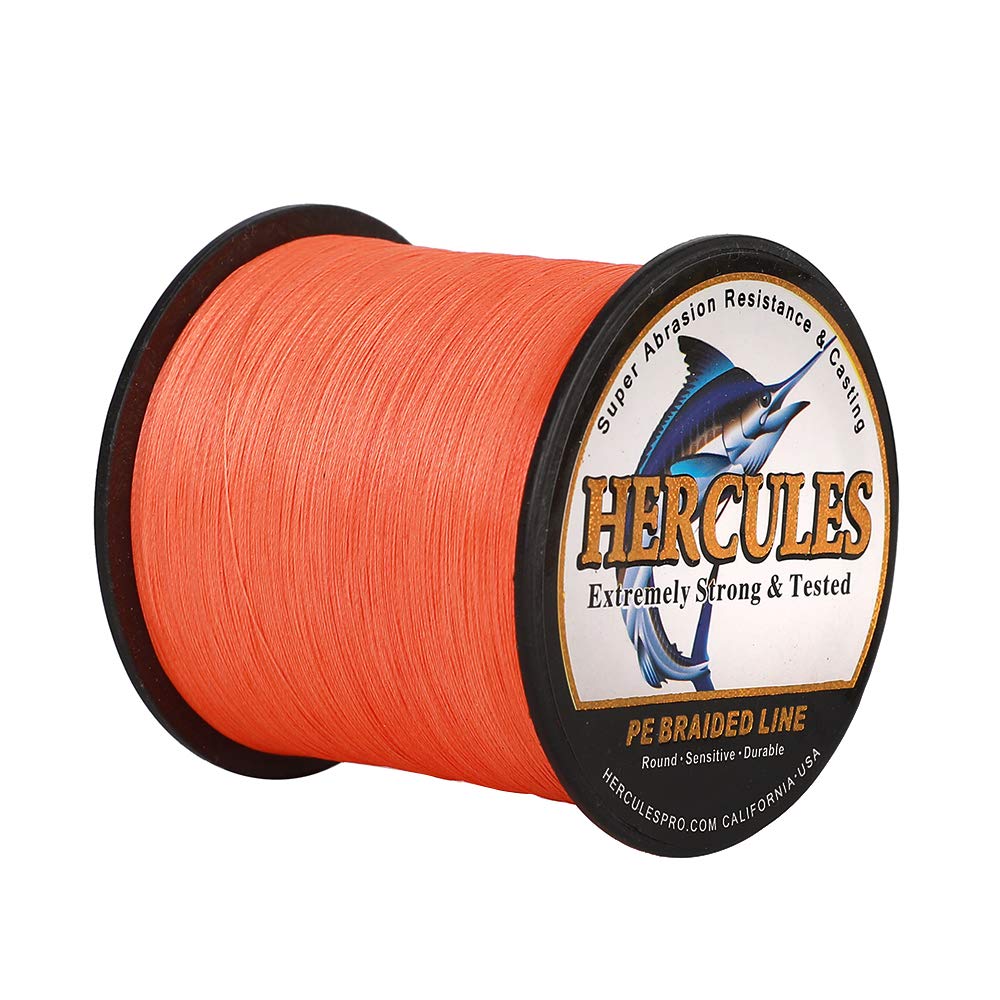 HERCULES Braided Fishing Line 500m 547yds 6lbs-100lbs Pe Superline 4 Strands (Orange 50lb/22.7kg 0.37mm)